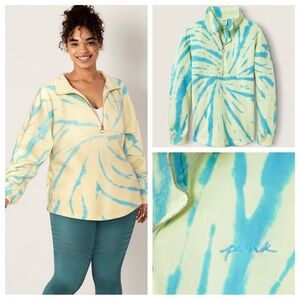 VS VICTORIAS SECRET PINK VARSITY HALF ZIP PULLOVER SWEATER JACKET TOP TIE DYE M
